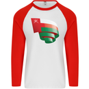 Curled Oman Flag Omani Day Football Mens L/S Baseball T-Shirt White/Red