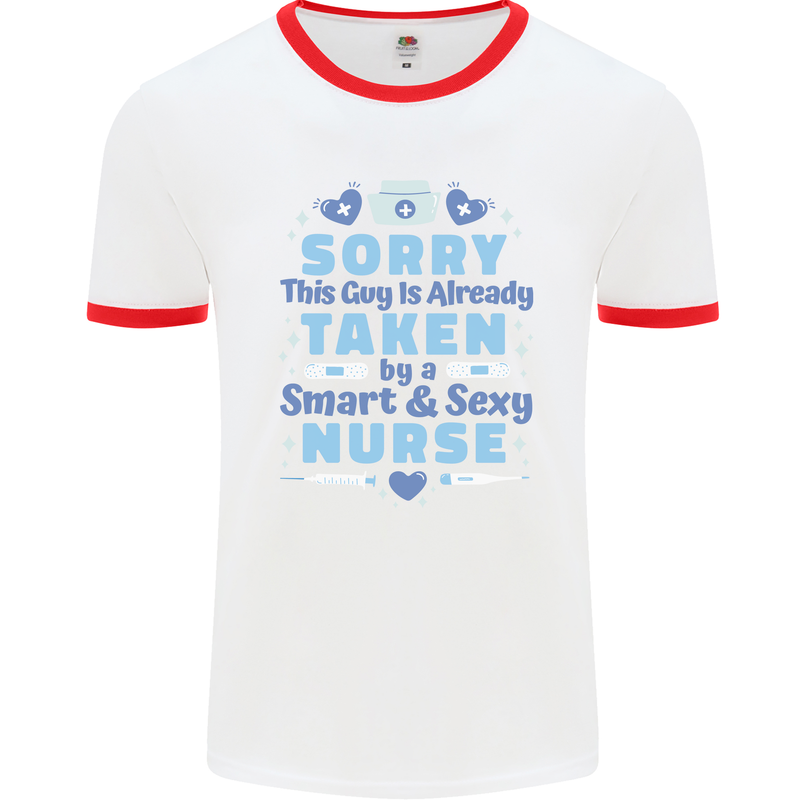 Taken By a Smart Nurse Funny Valentines Day Mens Ringer T-Shirt White/Red