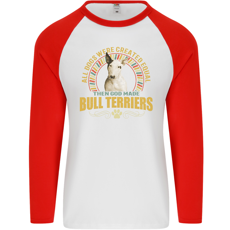 A Bull Terrier Dog Mens L/S Baseball T-Shirt White/Red