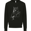 Rock Cat with an Electric Guitar Mens Sweatshirt Jumper Black