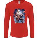 Rock Santa Playing Electric Guitar Christmas Xmas Mens Long Sleeve T-Shirt Red