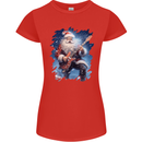 Rock Santa Playing Electric Guitar Christmas Xmas Womens Petite Cut T-Shirt Red