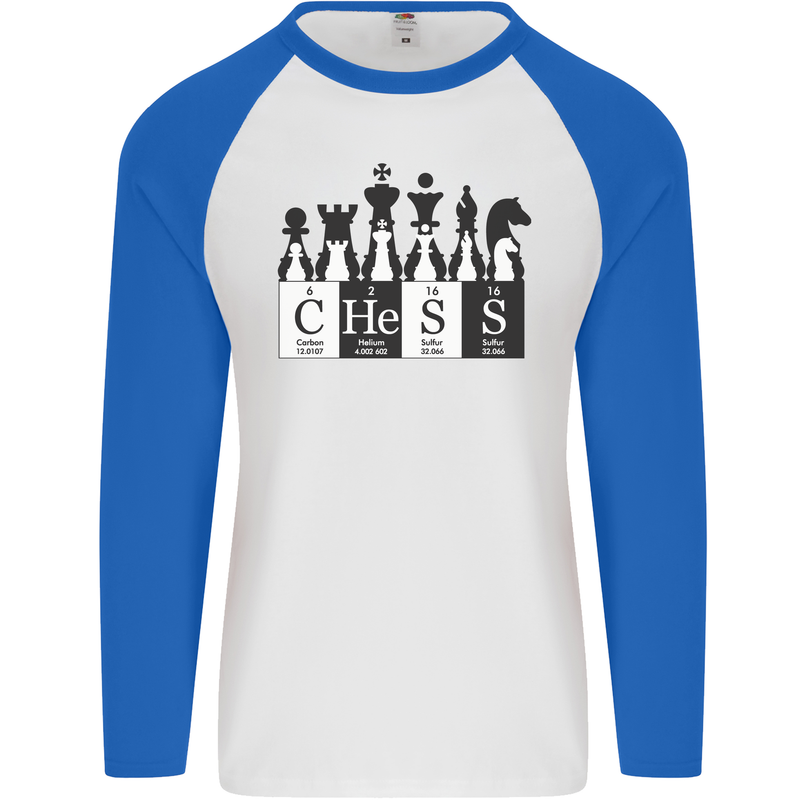 Chess Elements Periodic Table Mens L/S Baseball T-Shirt White/Royal Blue