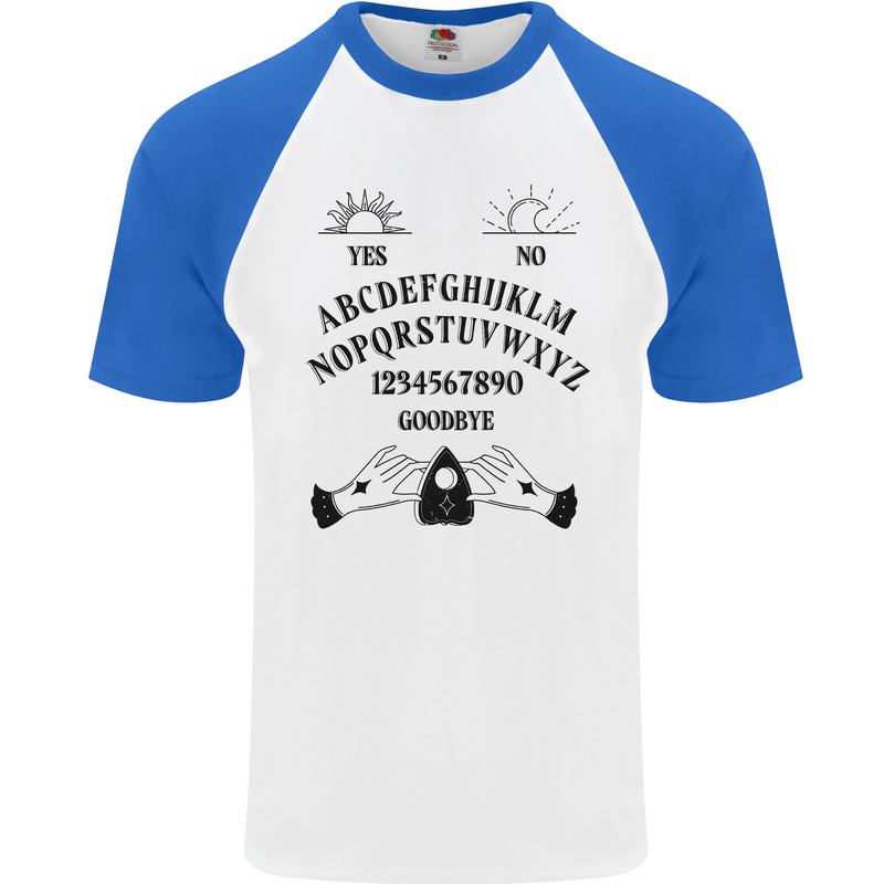 Ouija Board Dark Black Magic Voodoo Mens S/S Baseball T-Shirt White/Royal Blue