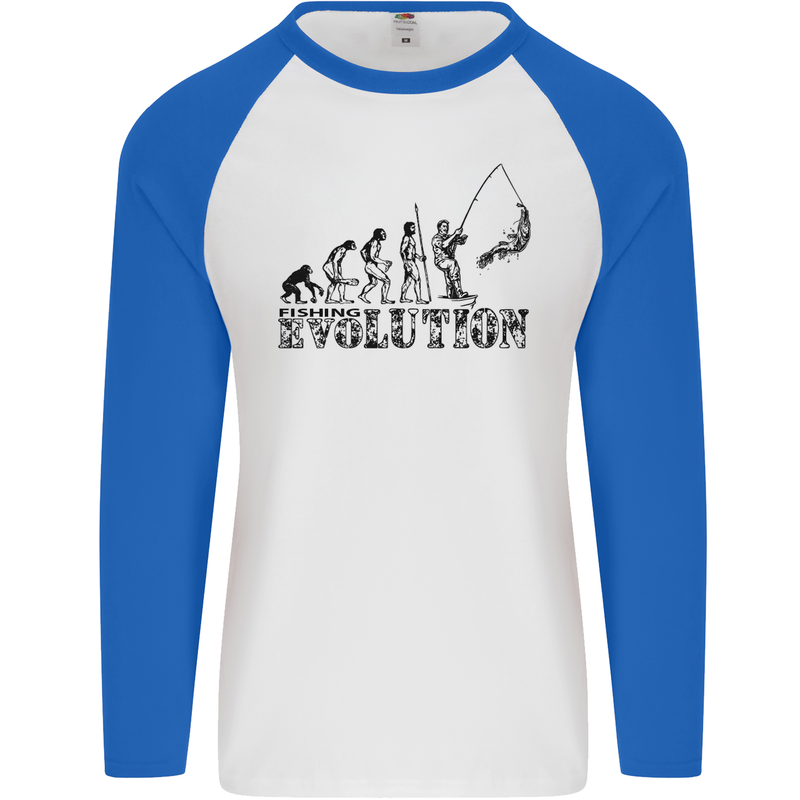 Evolution of a Fisherman Funny Fisherman Mens L/S Baseball T-Shirt White/Royal Blue