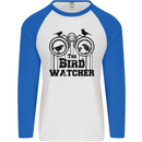 The Bird Watcher Watching Funny Mens L/S Baseball T-Shirt White/Royal Blue