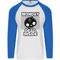 Monday Dead Inside Skull Work Mens L/S Baseball T-Shirt White/Royal Blue
