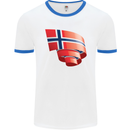 Curled Norway Flag Norwegian Day Football Mens Ringer T-Shirt White/Royal Blue