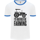 I'd Rather Be Farming Farmer Tractor Mens Ringer T-Shirt White/Royal Blue