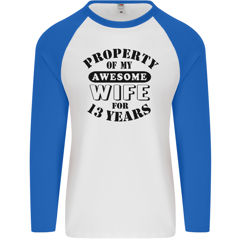 13th Wedding Anniversary 13 Year Funny Wife Mens L/S Baseball T-Shirt White/Royal Blue