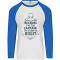 Sailing Captain Narrow Boat Barge Sailor Mens L/S Baseball T-Shirt White/Royal Blue