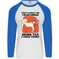 I Drink Tea and Know Things Funny Cat Mens L/S Baseball T-Shirt White/Royal Blue