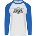 Motocross Skulls Dirt Bike MotoX Motorcycle Mens L/S Baseball T-Shirt White/Royal Blue