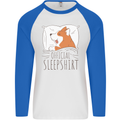 Corgi Sleeping Dog Mens L/S Baseball T-Shirt White/Royal Blue