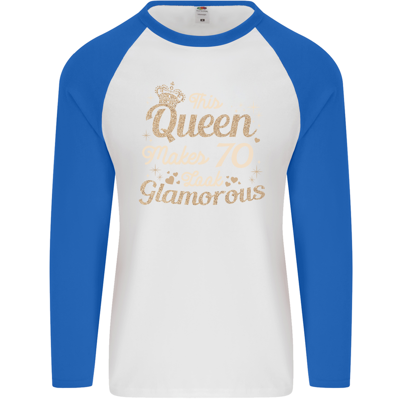 70th Birthday Queen Seventy Years Old 70 Mens L/S Baseball T-Shirt White/Royal Blue