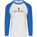Golf Heartbeat Pulse Mens L/S Baseball T-Shirt White/Royal Blue