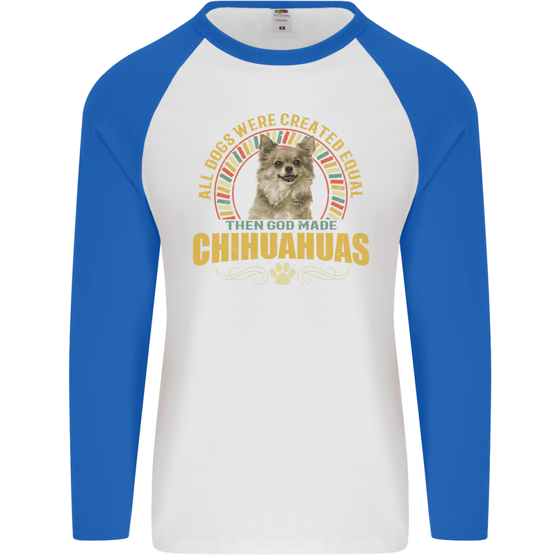 A Chihuahua Dog Mens L/S Baseball T-Shirt White/Royal Blue