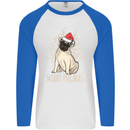 Merry Pugmas Funny Christmas Pug Mens L/S Baseball T-Shirt White/Royal Blue