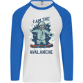 I Am the Avalanche Funny Snowboarding Mens L/S Baseball T-Shirt White/Royal Blue