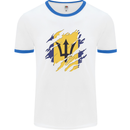 Torn Barbados Flag Barbadians Day Football Mens Ringer T-Shirt White/Royal Blue