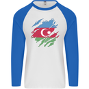 Torn Azerbaijan Flag Azerbaijani Day Football Mens L/S Baseball T-Shirt White/Royal Blue