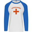 Lifeguard Fancy Dress Outfit Costume Mens L/S Baseball T-Shirt White/Royal Blue