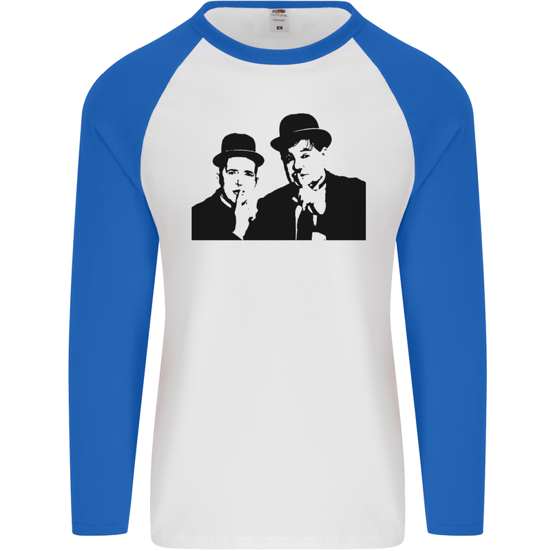 Dick and Doof Aka Laurel & Hardy Mens L/S Baseball T-Shirt White/Royal Blue