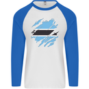 Torn Botswana Flag Batswana Day Football Mens L/S Baseball T-Shirt White/Royal Blue