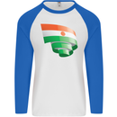Curled Niger Flag Nigerien Day Football Mens L/S Baseball T-Shirt White/Royal Blue