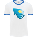 Curled Palau Flag Palauan Day Football Mens Ringer T-Shirt White/Royal Blue