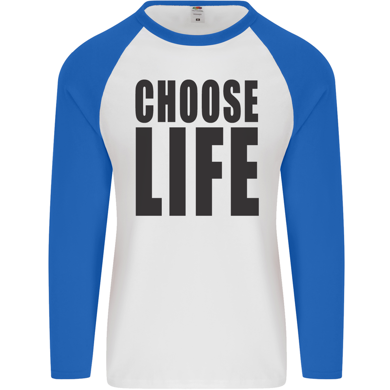 Choose Life Fancy Dress Outfit Costume Mens L/S Baseball T-Shirt White/Royal Blue