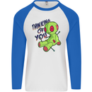 Voodoo Doll Thinking of You Halloween Black Magic Mens L/S Baseball T-Shirt White/Royal Blue