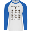 German War Planes WWII Fighters Aircraft Mens L/S Baseball T-Shirt White/Royal Blue