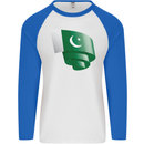 Curled Pakistan Flag Pakistani Day Football Mens L/S Baseball T-Shirt White/Royal Blue