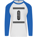 Crayon Fancy Dress Outfit Costume Funny Mens L/S Baseball T-Shirt White/Royal Blue
