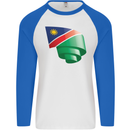 Curled Namibia Flag Namibian Day Football Mens L/S Baseball T-Shirt White/Royal Blue