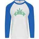 Weed Pulse Heart Cannabis Drugs ECG Mens L/S Baseball T-Shirt White/Royal Blue