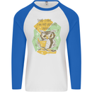 Funny Book Reading Owl Bookworm Books Mens L/S Baseball T-Shirt White/Royal Blue
