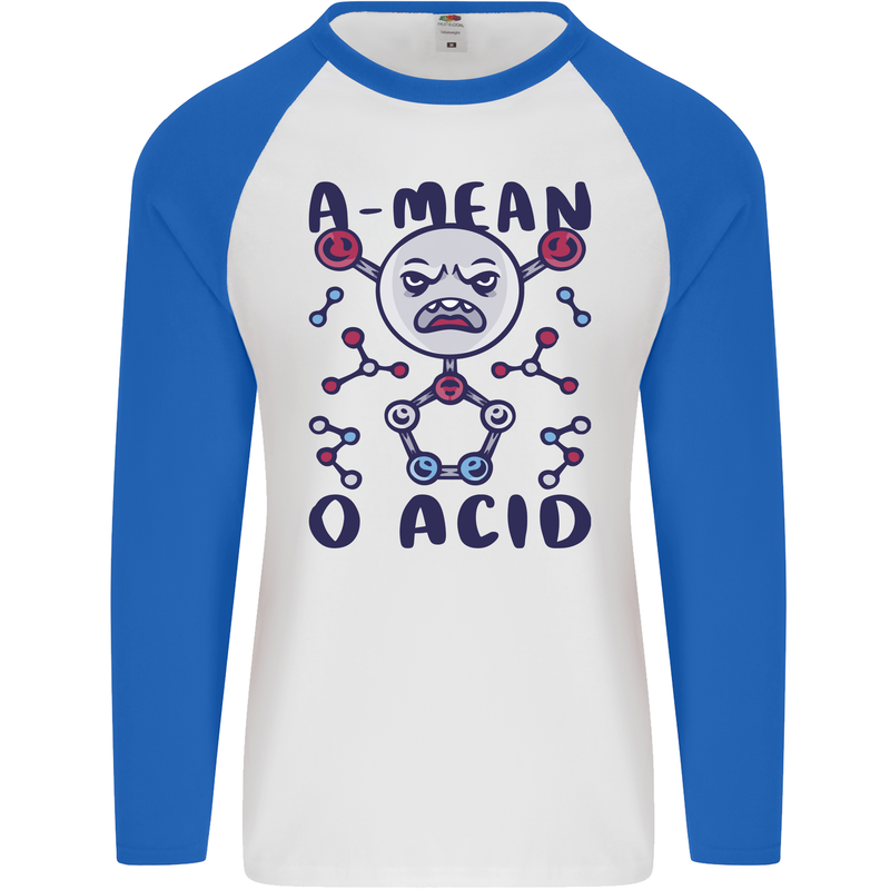 A Mean O Acid Funny Angry Biology Mens L/S Baseball T-Shirt White/Royal Blue