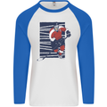 An Ice Hockey Player Mens L/S Baseball T-Shirt White/Royal Blue