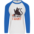 I Do What I Want Funny Cat Mens L/S Baseball T-Shirt White/Royal Blue