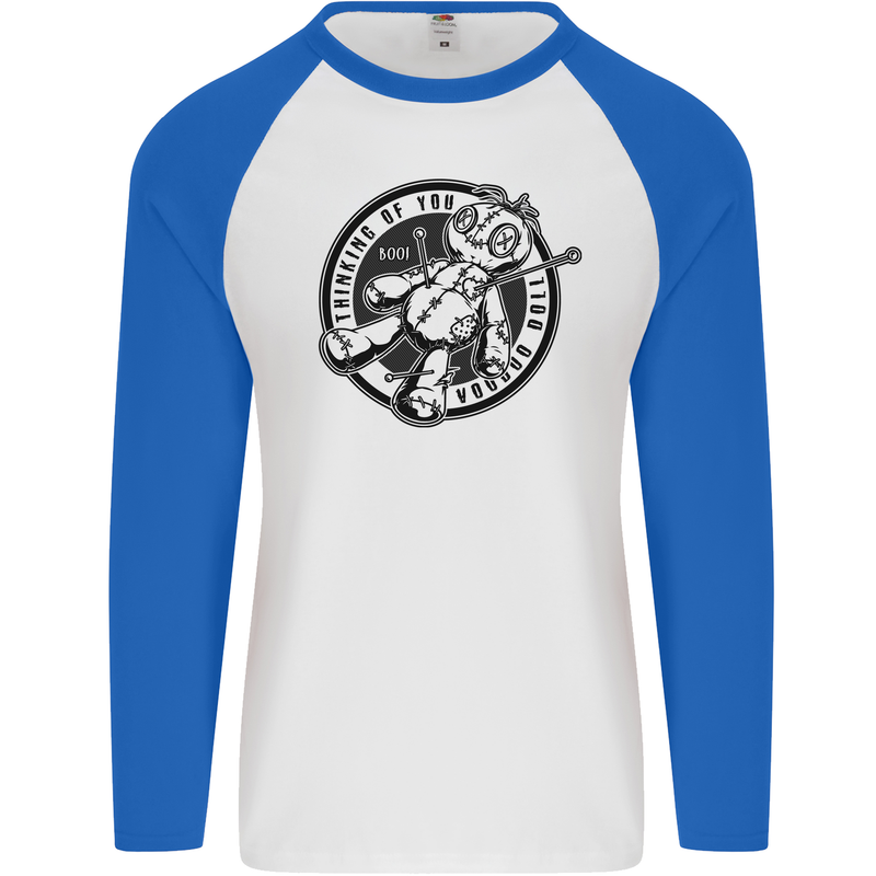 Thinking of You Voodoo Doll Mens L/S Baseball T-Shirt White/Royal Blue