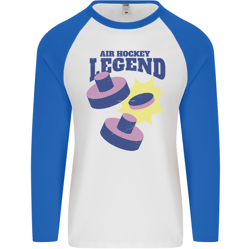 Air Hockey Legend Funny Mens L/S Baseball T-Shirt White/Royal Blue