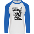 Exploited Punk Rock Skull Skinhead Mohican Mens L/S Baseball T-Shirt White/Royal Blue