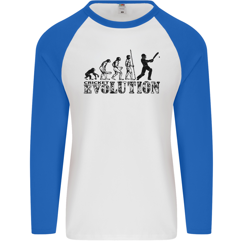 Evolution of a Cricketer Cricket Funny Mens L/S Baseball T-Shirt White/Royal Blue