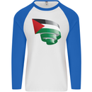 Curled Palestine Flag Palestinian Day Football Mens L/S Baseball T-Shirt White/Royal Blue
