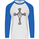 Day of the Dead Sugar Skull Cross Mens L/S Baseball T-Shirt White/Royal Blue