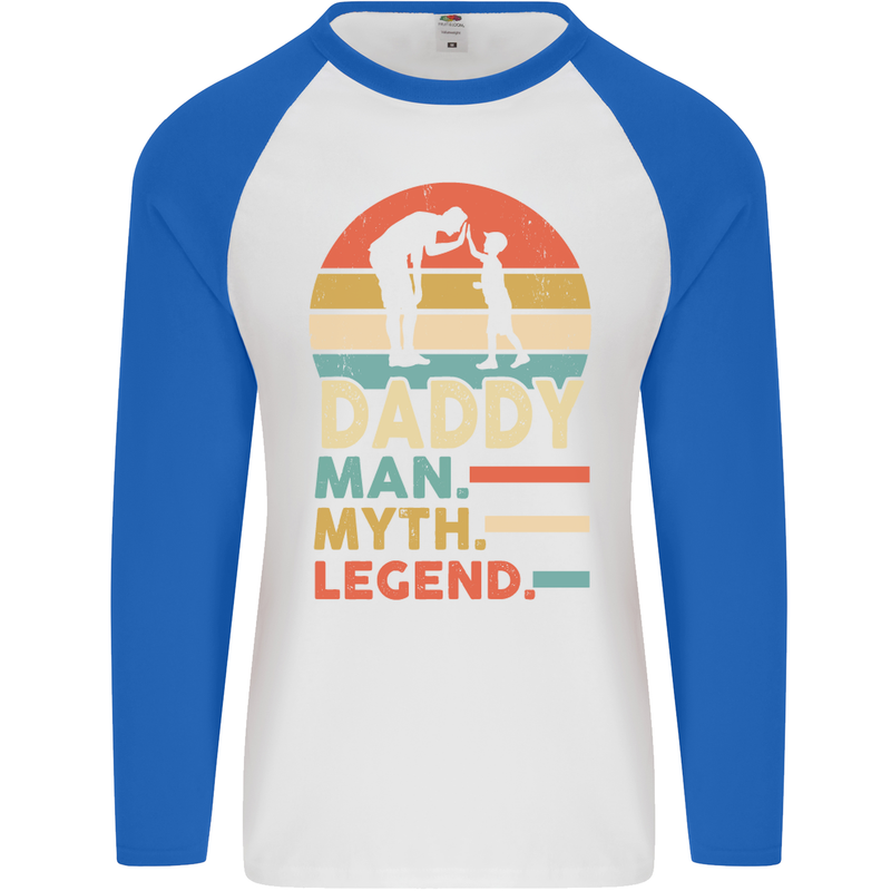 Daddy Man Myth Legend Funny Fathers Day Mens L/S Baseball T-Shirt White/Royal Blue
