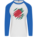 Torn Bangladesh Flag Bangladeshi Day Football Mens L/S Baseball T-Shirt White/Royal Blue