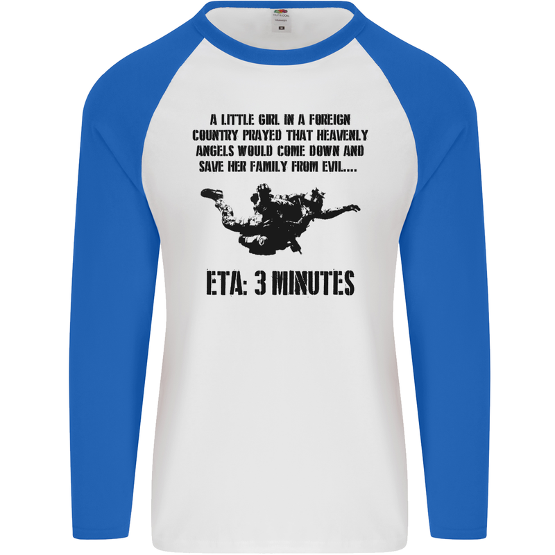 ETA 3 Mins Parachute Regiment Para 1 2 3 4 Mens L/S Baseball T-Shirt White/Royal Blue
